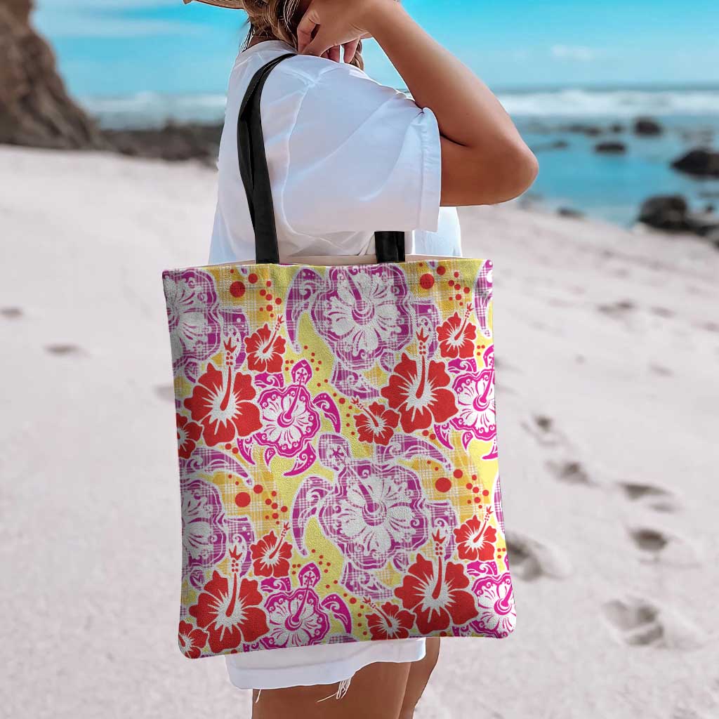 Palaka with Honu and Hibiscus Tote Bag Hawaiian Heritage Spirit - Polynesian Pride