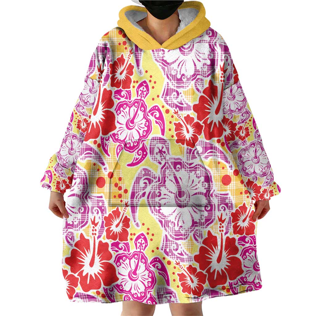 Palaka with Honu and Hibiscus Wearable Blanket Hoodie Hawaiian Heritage Spirit - Polynesian Pride