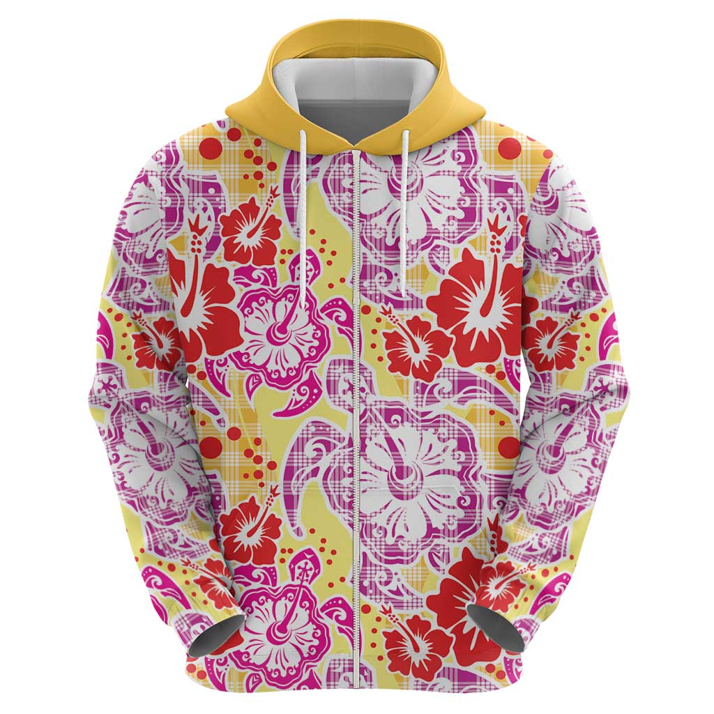 Palaka with Honu and Hibiscus Zip Hoodie Hawaiian Heritage Spirit - Polynesian Pride