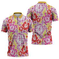 Palaka with Honu and Hibiscus Zipper Polo Shirt Hawaiian Heritage Spirit - Polynesian Pride