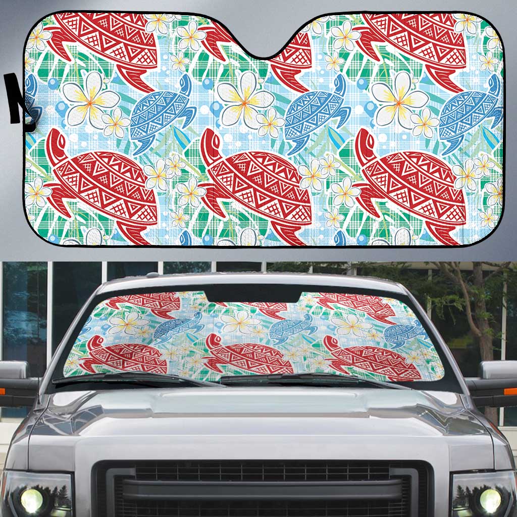 Palaka with Honu and Plumeria Auto Sun Shade Hawaiian Heritage Spirit - Polynesian Pride