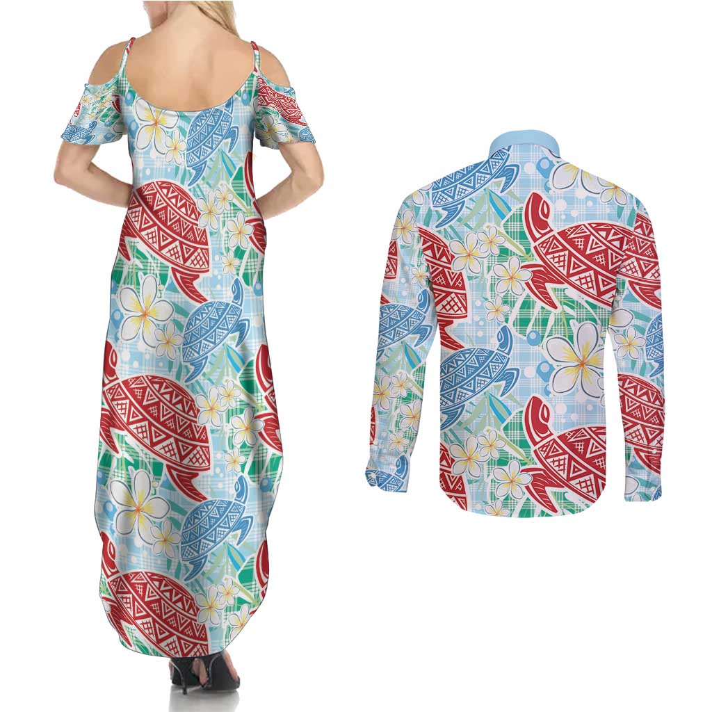 Palaka with Honu and Plumeria Couples Matching Summer Maxi Dress and Long Sleeve Button Shirt Hawaiian Heritage Spirit LT9 - Polynesian Pride