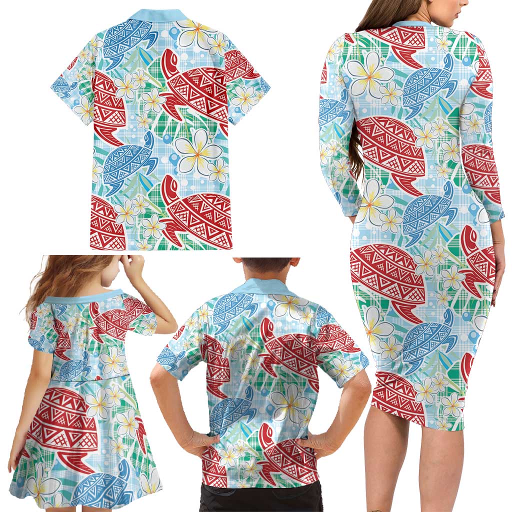 Palaka with Honu and Plumeria Family Matching Long Sleeve Bodycon Dress and Hawaiian Shirt Hawaiian Heritage Spirit - Polynesian Pride