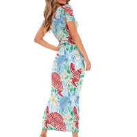 Palaka with Honu and Plumeria Family Matching Short Sleeve Bodycon Dress and Hawaiian Shirt Hawaiian Heritage Spirit - Polynesian Pride