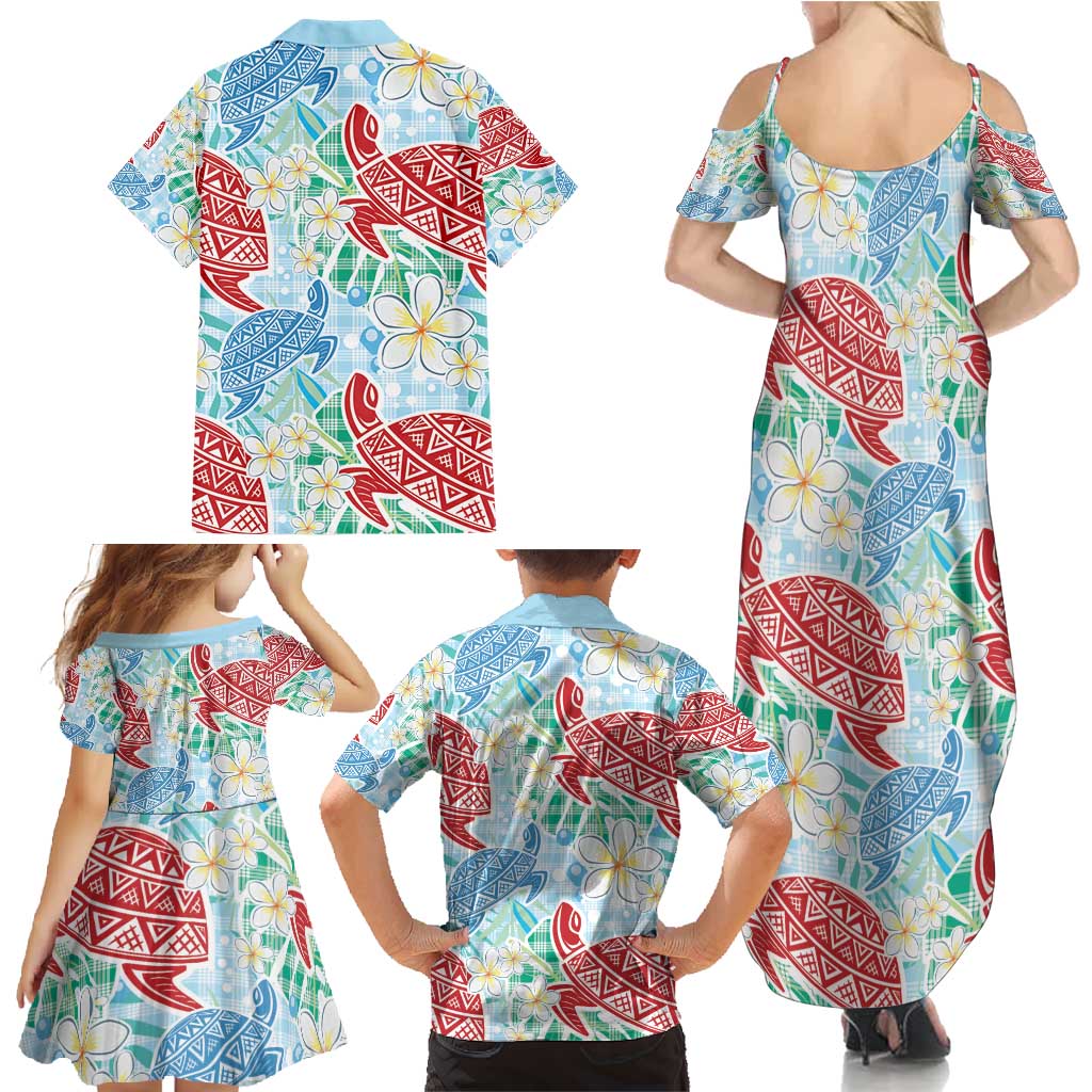 Palaka with Honu and Plumeria Family Matching Summer Maxi Dress and Hawaiian Shirt Hawaiian Heritage Spirit - Polynesian Pride