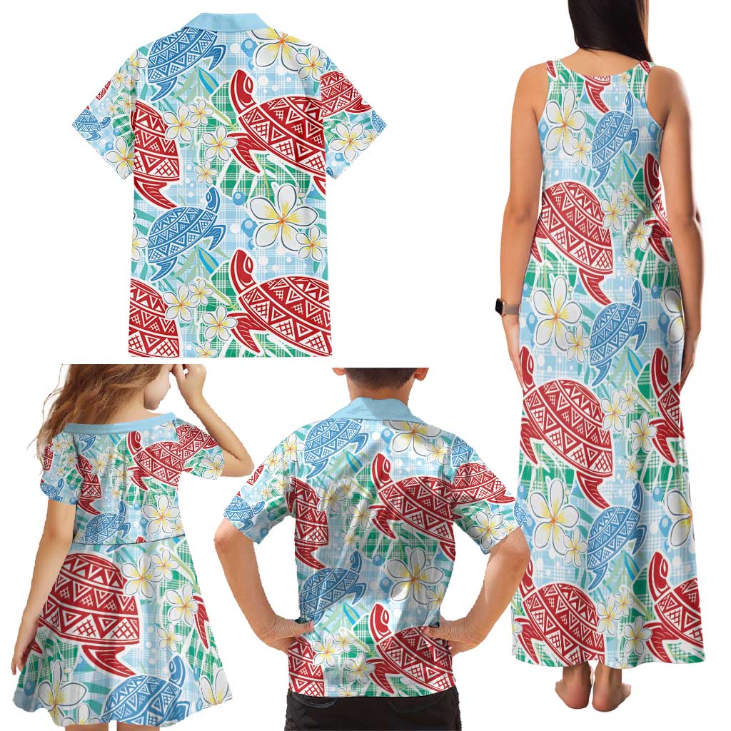 Palaka with Honu and Plumeria Family Matching Tank Maxi Dress and Hawaiian Shirt Hawaiian Heritage Spirit - Polynesian Pride