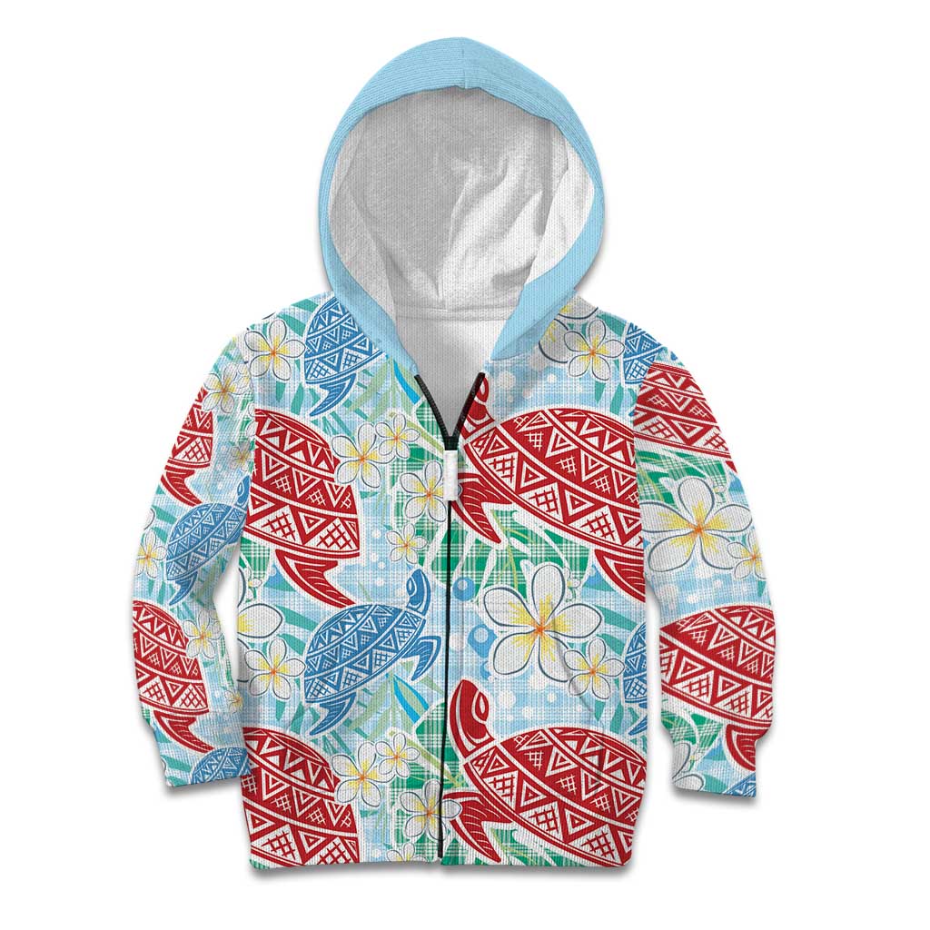 Palaka with Honu and Plumeria Kid Hoodie Hawaiian Heritage Spirit - Polynesian Pride