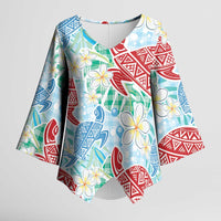 Palaka with Honu and Plumeria Kimono Sleeve Blouse Hawaiian Heritage Spirit - Polynesian Pride