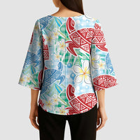 Palaka with Honu and Plumeria Kimono Sleeve Blouse Hawaiian Heritage Spirit - Polynesian Pride