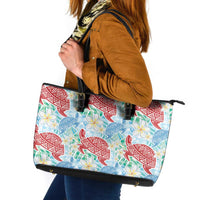 Palaka with Honu and Plumeria Leather Tote Bag Hawaiian Heritage Spirit - Polynesian Pride