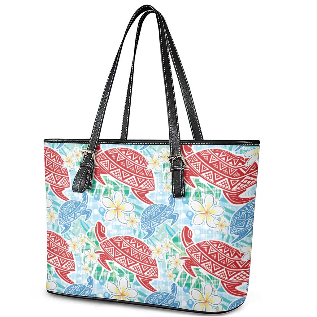 Palaka with Honu and Plumeria Leather Tote Bag Hawaiian Heritage Spirit - Polynesian Pride