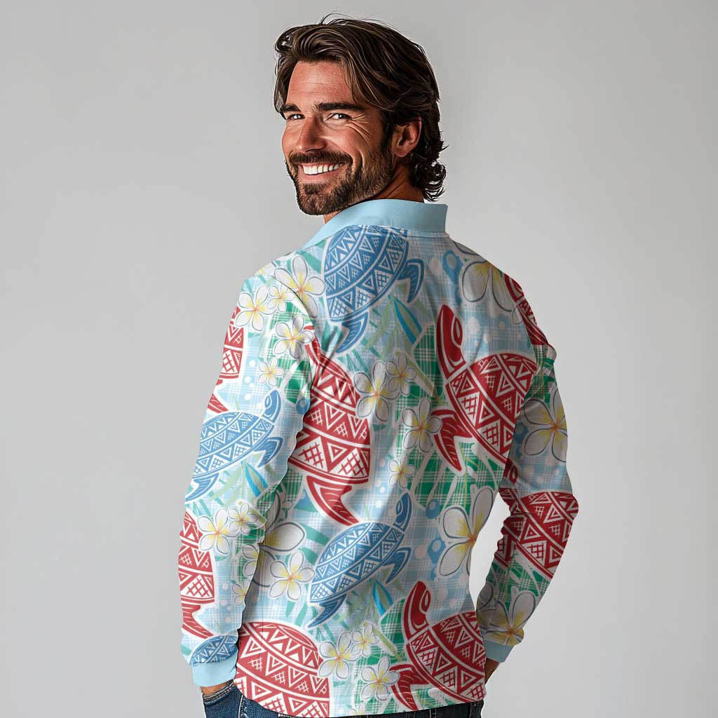 Palaka with Honu and Plumeria Long Sleeve Polo Shirt Hawaiian Heritage Spirit - Polynesian Pride