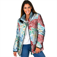 Palaka with Honu and Plumeria Padded Jacket Hawaiian Heritage Spirit LT9 Women Blue - Polynesian Pride