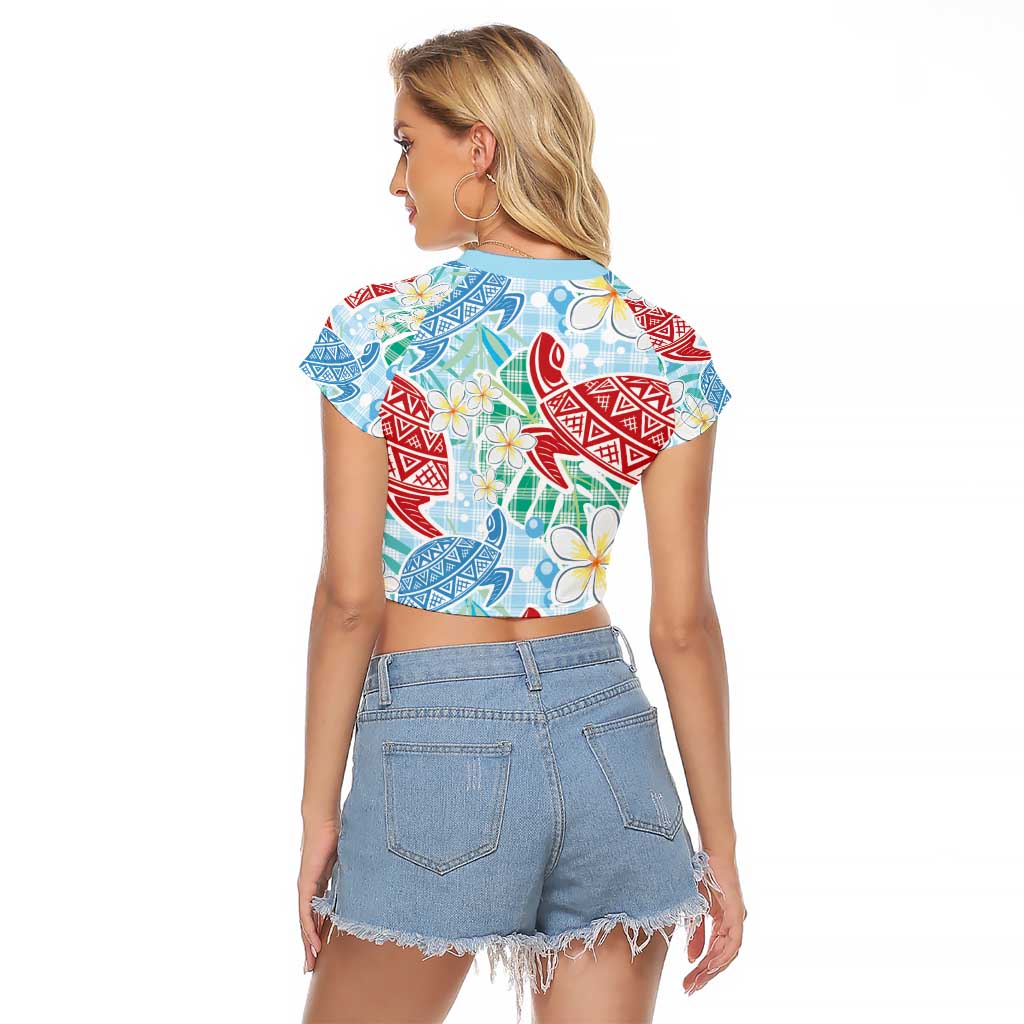 Palaka with Honu and Plumeria Raglan Cropped T Shirt Hawaiian Heritage Spirit - Polynesian Pride