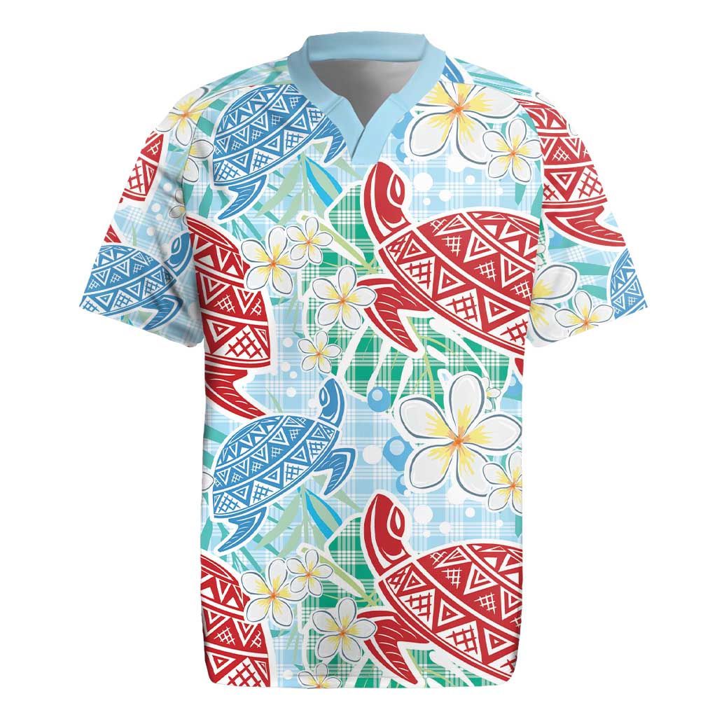 Palaka with Honu and Plumeria Rugby Jersey Hawaiian Heritage Spirit - Polynesian Pride