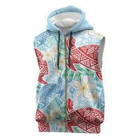 Palaka with Honu and Plumeria Sleeveless Zip Hoodie Hawaiian Heritage Spirit - Polynesian Pride