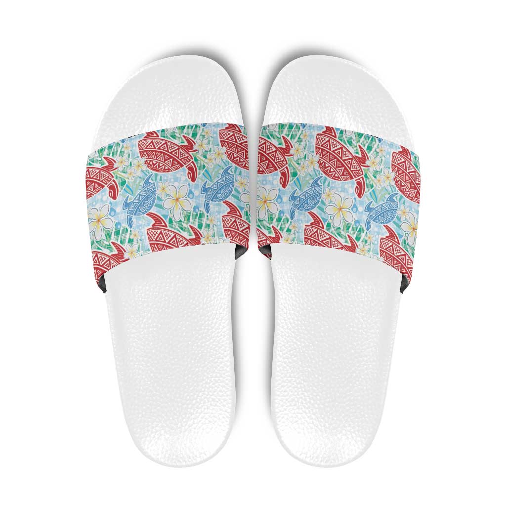 Palaka with Honu and Plumeria Slide Sandals Hawaiian Heritage Spirit - Polynesian Pride