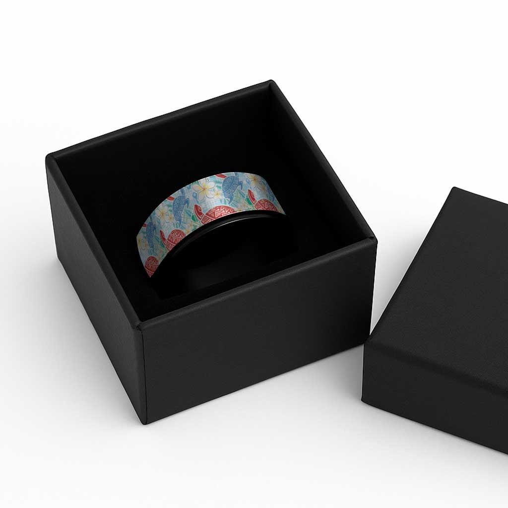 Palaka with Honu and Plumeria Spinner Ring Hawaiian Heritage Spirit - Polynesian Pride