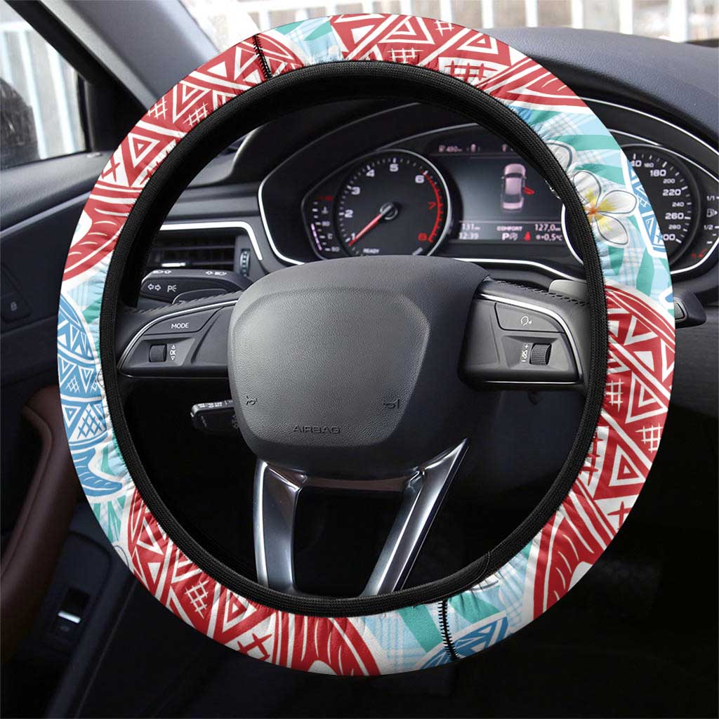 Palaka with Honu and Plumeria Steering Wheel Cover Hawaiian Heritage Spirit - Polynesian Pride