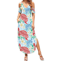 Palaka with Honu and Plumeria Summer Maxi Dress Hawaiian Heritage Spirit - Polynesian Pride