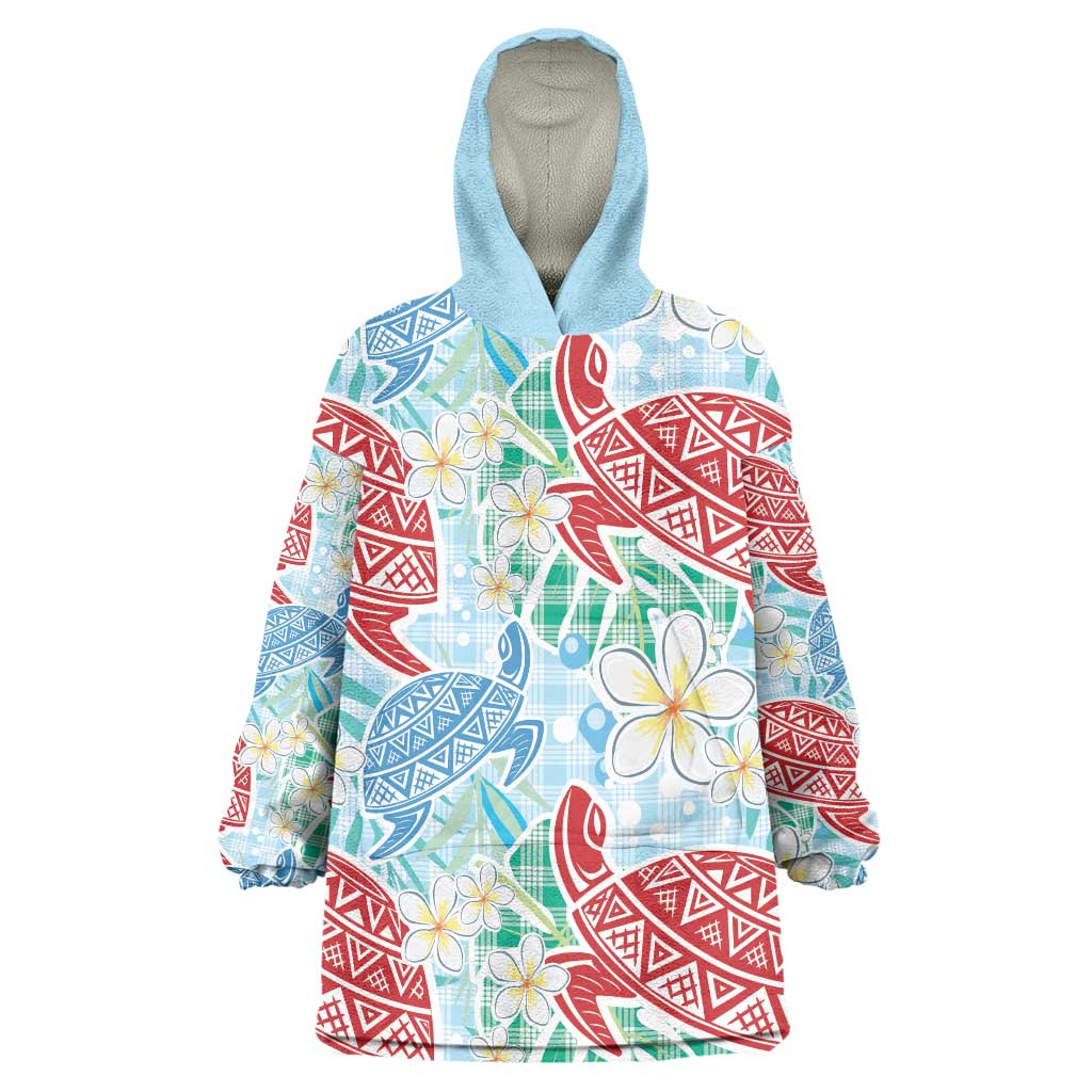 Palaka with Honu and Plumeria Wearable Blanket Hoodie Hawaiian Heritage Spirit - Polynesian Pride