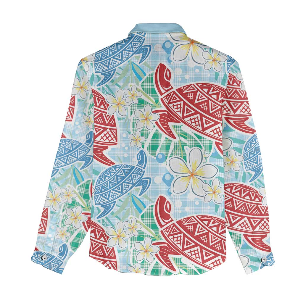 Palaka with Honu and Plumeria Women Casual Shirt Hawaiian Heritage Spirit - Polynesian Pride