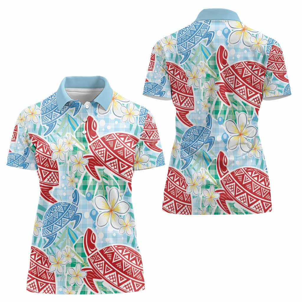 Palaka with Honu and Plumeria Women Polo Shirt Hawaiian Heritage Spirit - Polynesian Pride