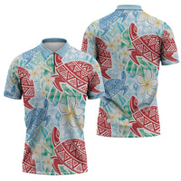 Palaka with Honu and Plumeria Zipper Polo Shirt Hawaiian Heritage Spirit - Polynesian Pride
