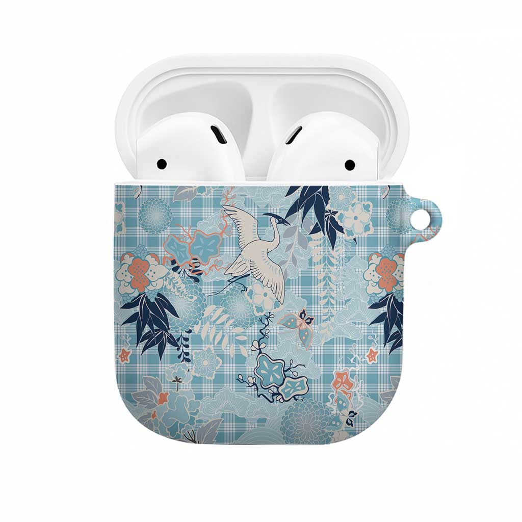 Blue Palaka Crane and Flowers AirPods Case Japan Heritage Spirit - Polynesian Pride