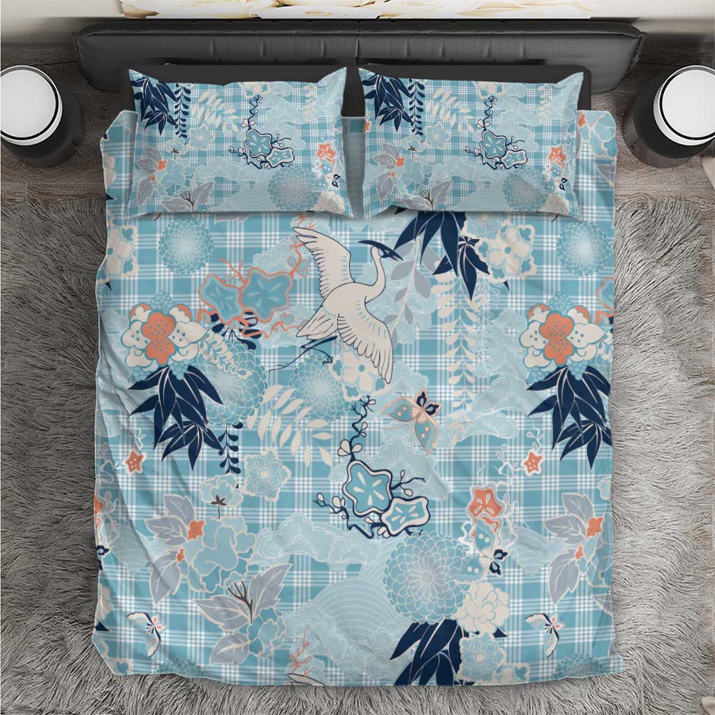 Blue Palaka Crane and Flowers Bedding Set Japan Heritage Spirit - Polynesian Pride