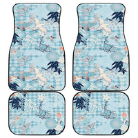 Blue Palaka Crane and Flowers Car Mats Japan Heritage Spirit - Polynesian Pride