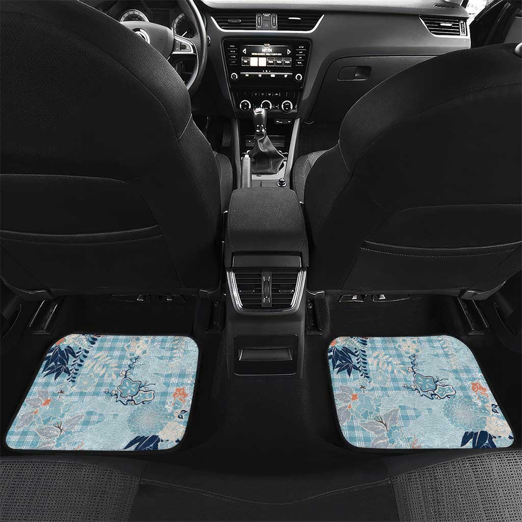Blue Palaka Crane and Flowers Car Mats Japan Heritage Spirit - Polynesian Pride