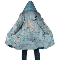Blue Palaka Crane and Flowers Cloak Japan Heritage Spirit - Polynesian Pride