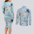 Blue Palaka Crane and Flowers Couples Matching Long Sleeve Bodycon Dress and Long Sleeve Button Shirt Japan Heritage Spirit - Polynesian Pride