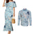 Blue Palaka Crane and Flowers Couples Matching Mermaid Dress and Long Sleeve Button Shirt Japan Heritage Spirit - Polynesian Pride
