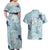 Blue Palaka Crane and Flowers Couples Matching Off Shoulder Maxi Dress and Hawaiian Shirt Japan Heritage Spirit - Polynesian Pride