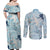 Blue Palaka Crane and Flowers Couples Matching Off Shoulder Maxi Dress and Long Sleeve Button Shirt Japan Heritage Spirit - Polynesian Pride