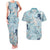 Blue Palaka Crane and Flowers Couples Matching Tank Maxi Dress and Hawaiian Shirt Japan Heritage Spirit - Polynesian Pride