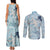 Blue Palaka Crane and Flowers Couples Matching Tank Maxi Dress and Long Sleeve Button Shirt Japan Heritage Spirit - Polynesian Pride
