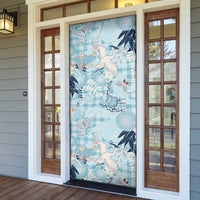 Blue Palaka Crane and Flowers Door Cover Japan Heritage Spirit - Polynesian Pride