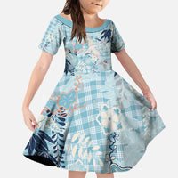 Blue Palaka Crane and Flowers Family Matching Mermaid Dress and Hawaiian Shirt Japan Heritage Spirit LT9 Daughter's Dress Blue - Polynesian Pride