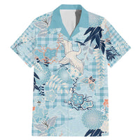 Blue Palaka Crane and Flowers Family Matching Mermaid Dress and Hawaiian Shirt Japan Heritage Spirit LT9 Dad's Shirt - Short Sleeve Blue - Polynesian Pride