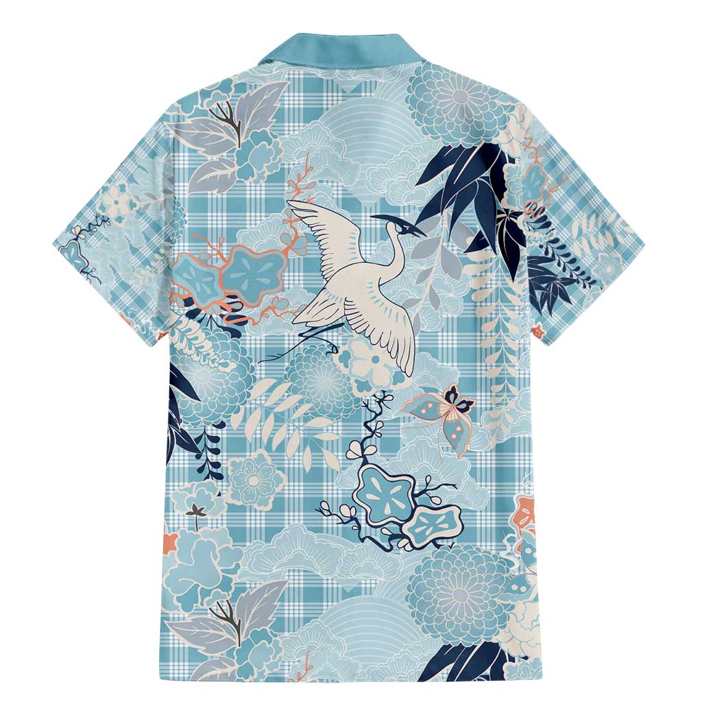Blue Palaka Crane and Flowers Family Matching Mermaid Dress and Hawaiian Shirt Japan Heritage Spirit LT9 - Polynesian Pride