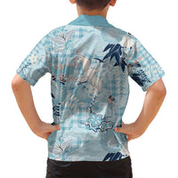 Blue Palaka Crane and Flowers Family Matching Puletasi and Hawaiian Shirt Japan Heritage Spirit LT9 - Polynesian Pride