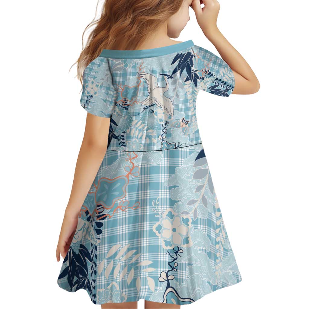 Blue Palaka Crane and Flowers Family Matching Puletasi and Hawaiian Shirt Japan Heritage Spirit LT9 - Polynesian Pride