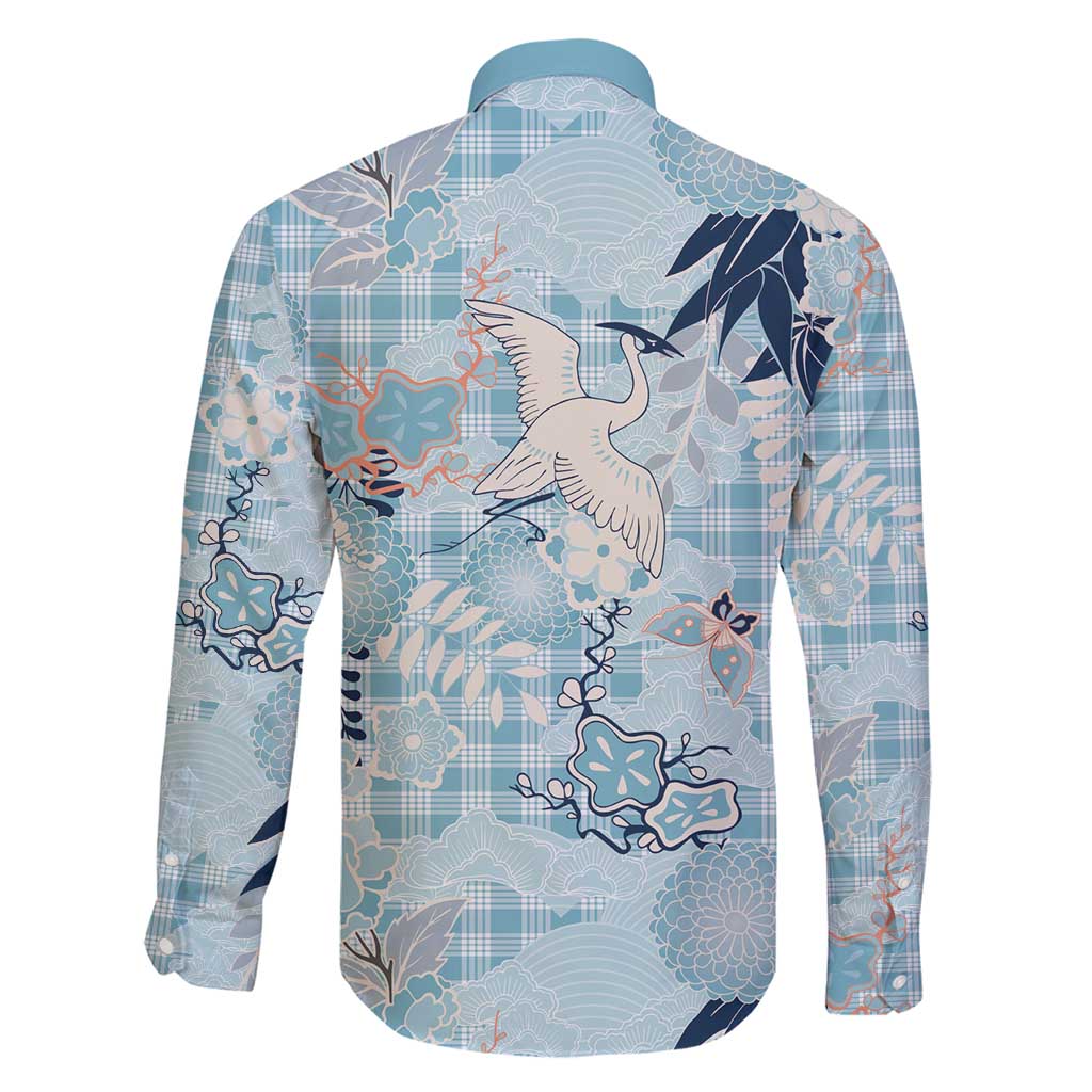 Blue Palaka Crane and Flowers Family Matching Puletasi and Hawaiian Shirt Japan Heritage Spirit LT9 - Polynesian Pride