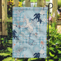 Blue Palaka Crane and Flowers Garden Flag Japan Heritage Spirit - Polynesian Pride