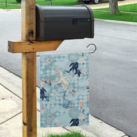 Blue Palaka Crane and Flowers Garden Flag Japan Heritage Spirit - Polynesian Pride