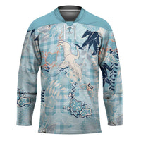 Blue Palaka Crane and Flowers Hockey Jersey Japan Heritage Spirit - Polynesian Pride