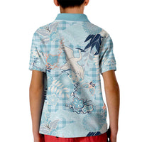 Blue Palaka Crane and Flowers Kid Polo Shirt Japan Heritage Spirit - Polynesian Pride